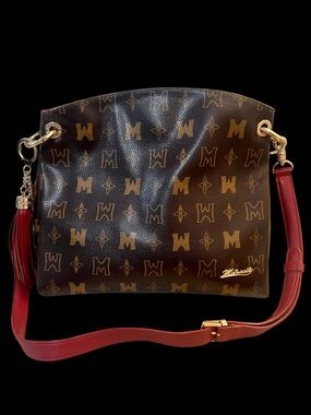 Metrocity Monogram Brown & Red Leather Convertible Crossbody Satchel